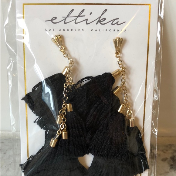 Ettika Daydreamer Tassel Black & Gold Earrings-NEW - Picture 6 of 8